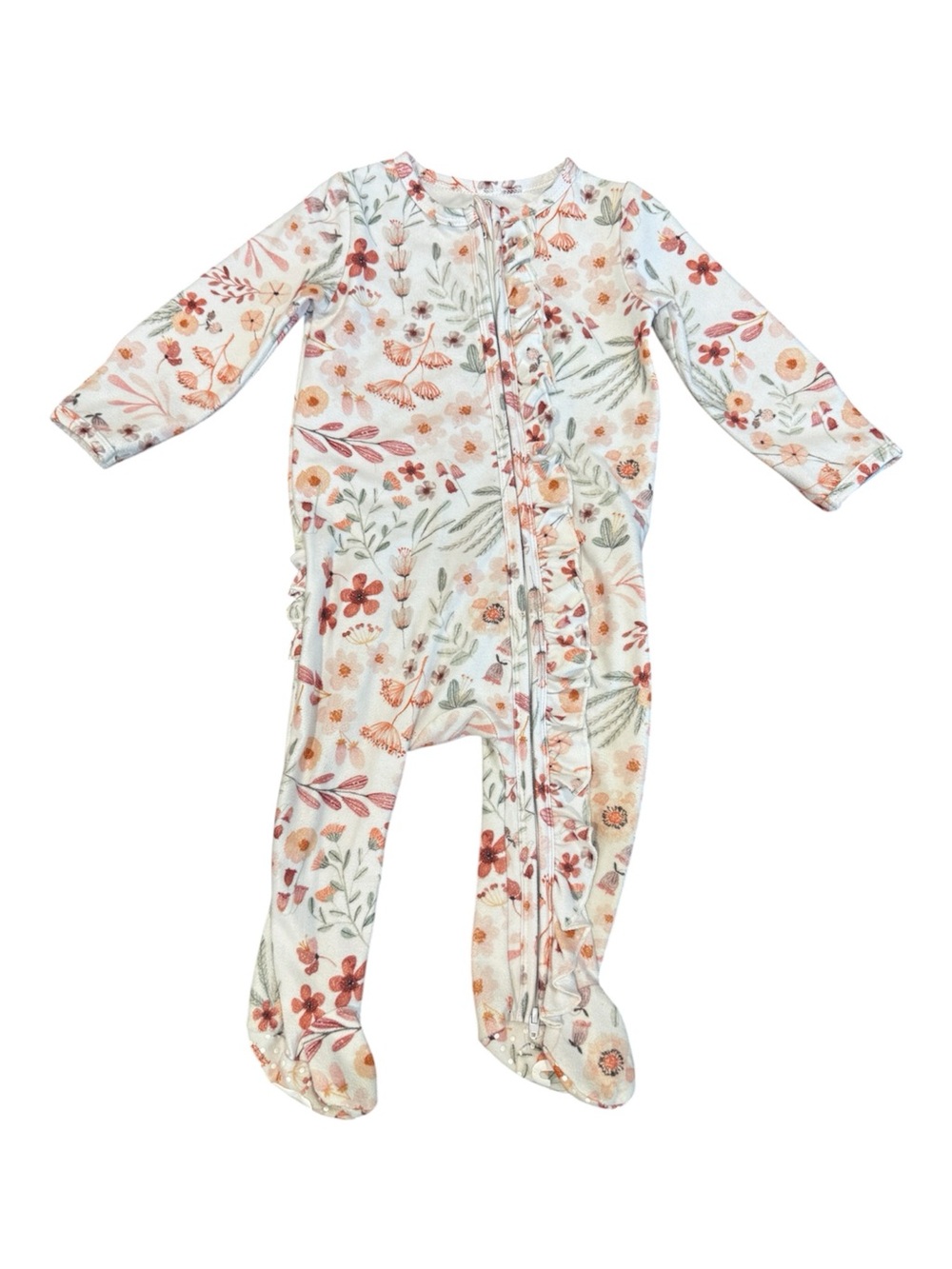 Caden Lane Floral Print Footed One-Piece Pajamas with Pink & Green Floral